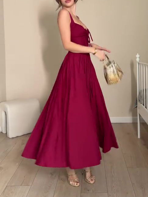 Burgundy Corset - Style Strappy Maxi Dress