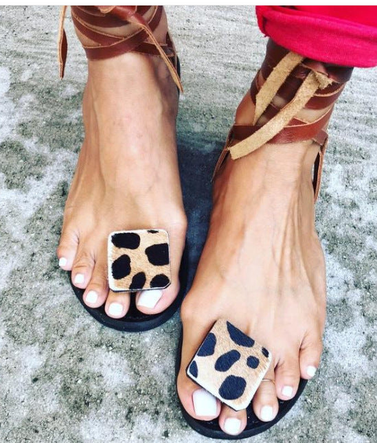 Lace up Animal Print Roman sandals