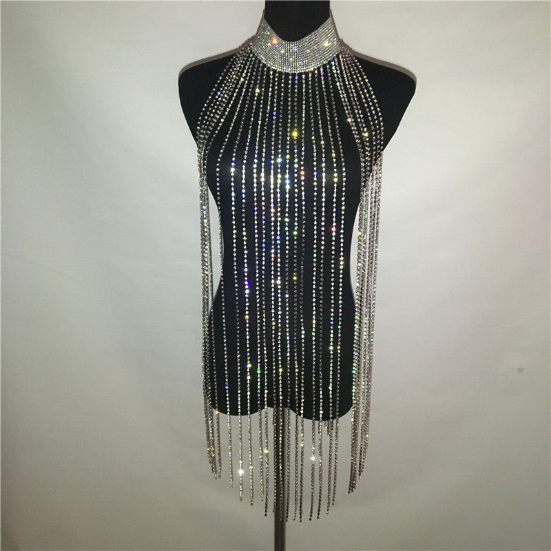Rhinestone Tassel Necklace Body Chain Halter Rhinestone