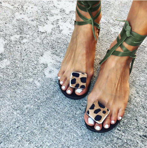 Lace up Animal Print Roman sandals