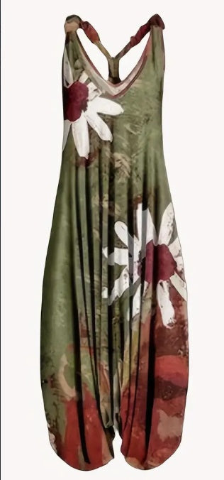 Flirty Floral Print Wide Leg Jumpsuit - Stylish & Comfortable Sleeveless Design For Effortless Spring & Summer Style - Ideal Womens Clothing For Fashionistas