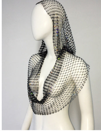 Women's Mesh Rhinestone Fishnet Top Sweet And Spicy Style Rhinestone Hooded Vest
