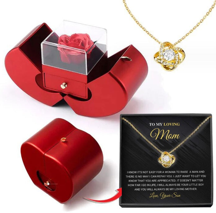 Fashion Jewelry Box Red Apple Gift Necklace Eternal Rose For Girl Mother's Day Valentine's Day Gifts With Artificial Flower Rose Jewelry Box