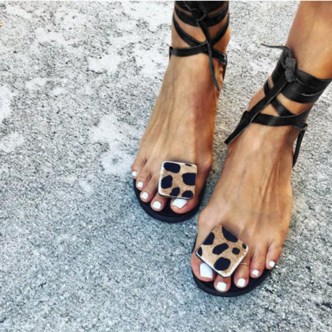 Lace up Animal Print Roman sandals