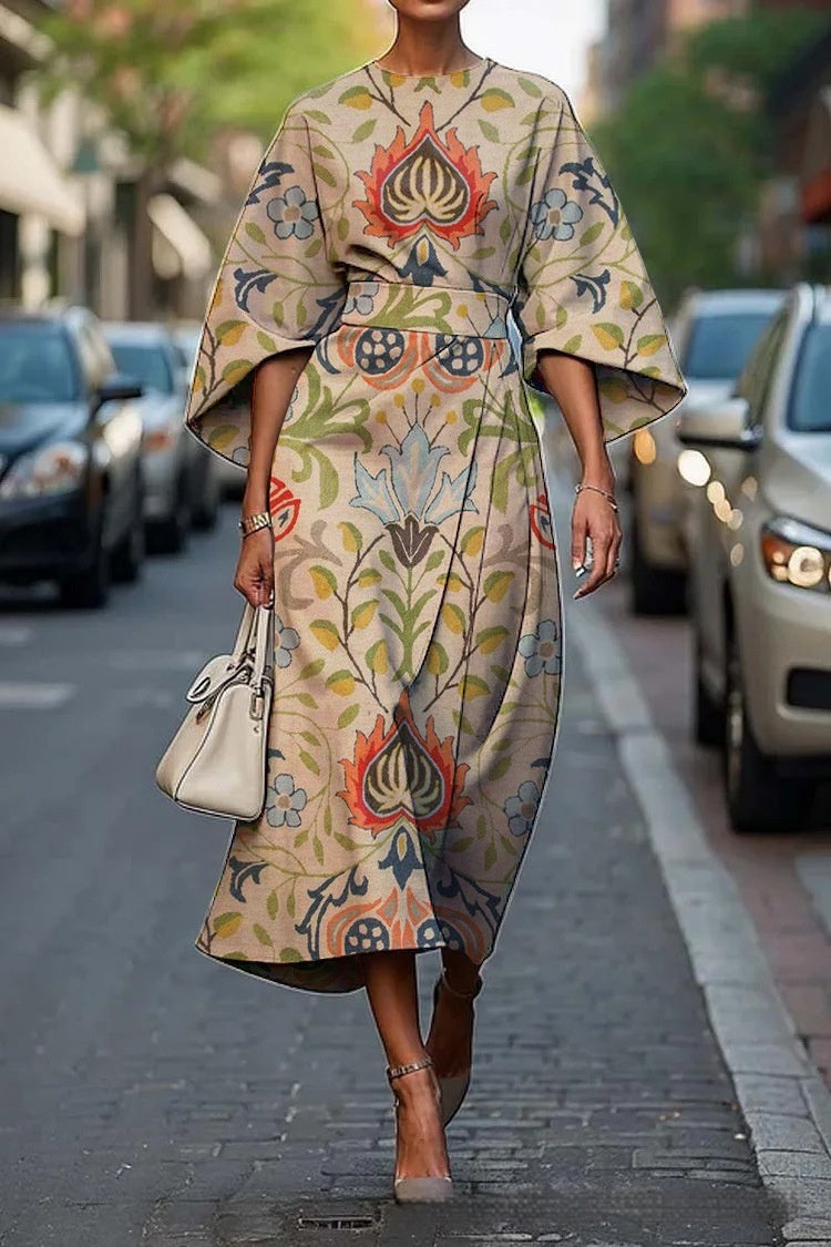 Exotic print oversized sleeve Women's Elegance Dress