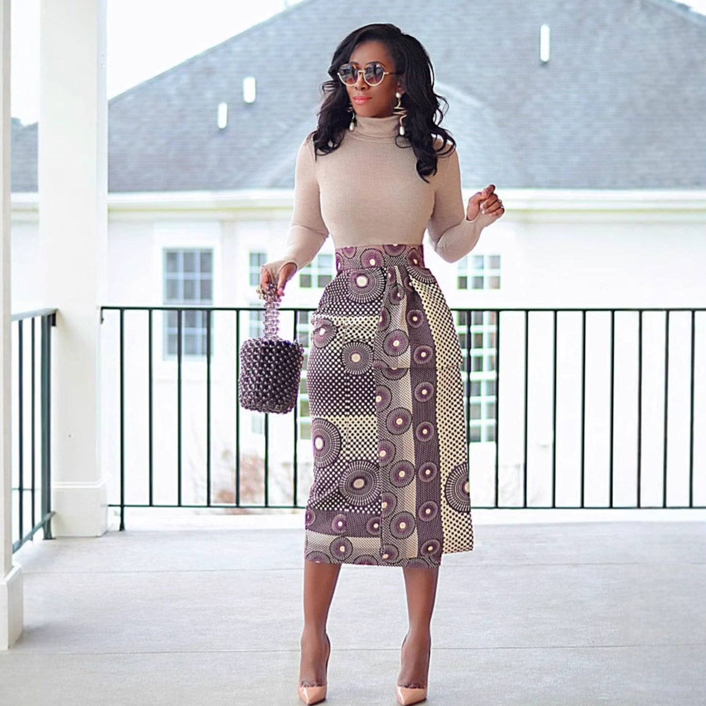 Women's Printed High Waist Hip Skirt Elastic Slim Fit