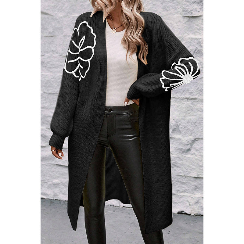 Women's Flower Embroidered Cardigan Sweater