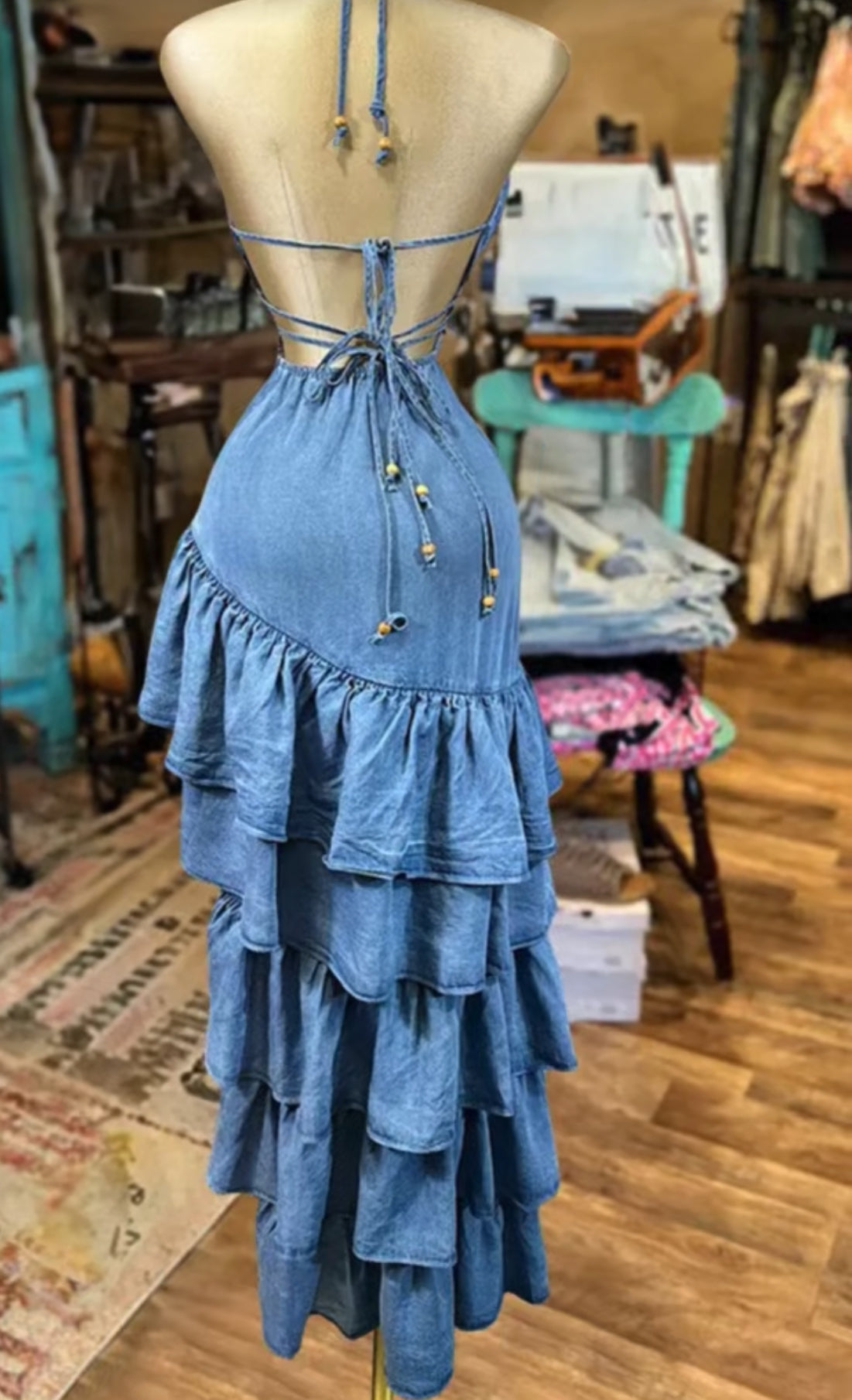 Halterneck Cutout Ruffled Asymmetrical Fashion Dress
