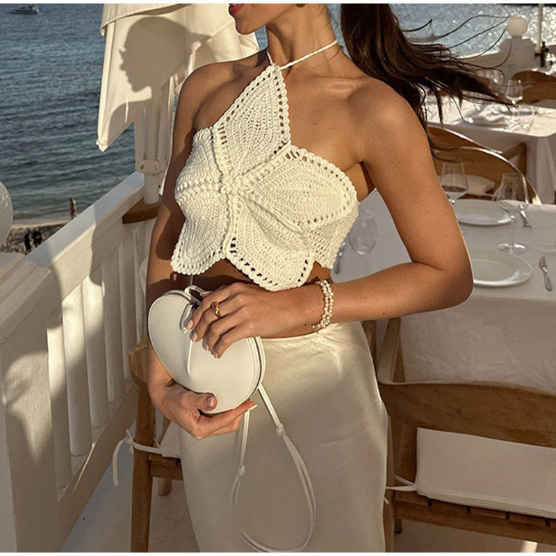 Halter Lace-up Flower Top Sweet And Spicy Young