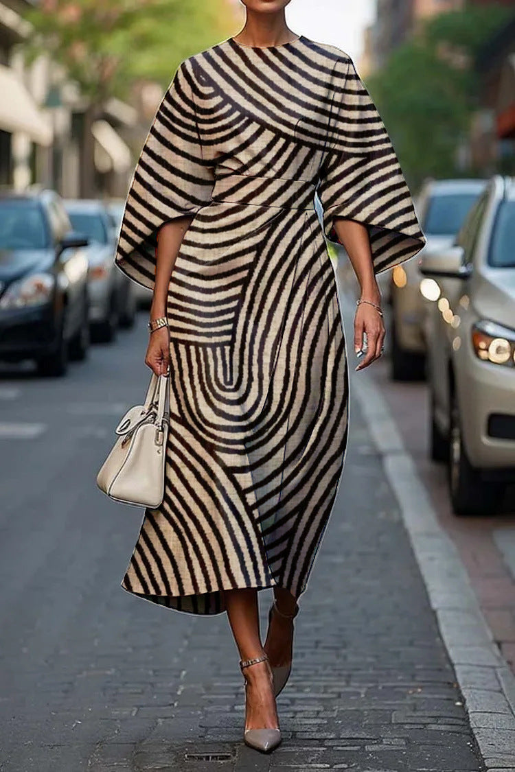 Exotic print oversized sleeve Women's Elegance Dress