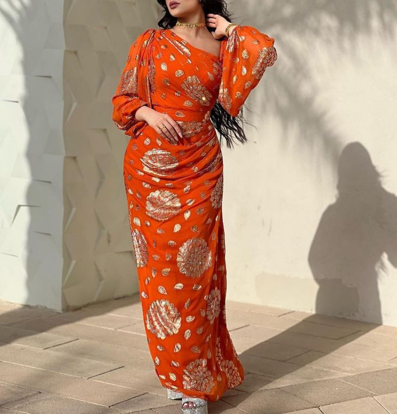 Bronze Printing Chiffon Ball Gown Dress New