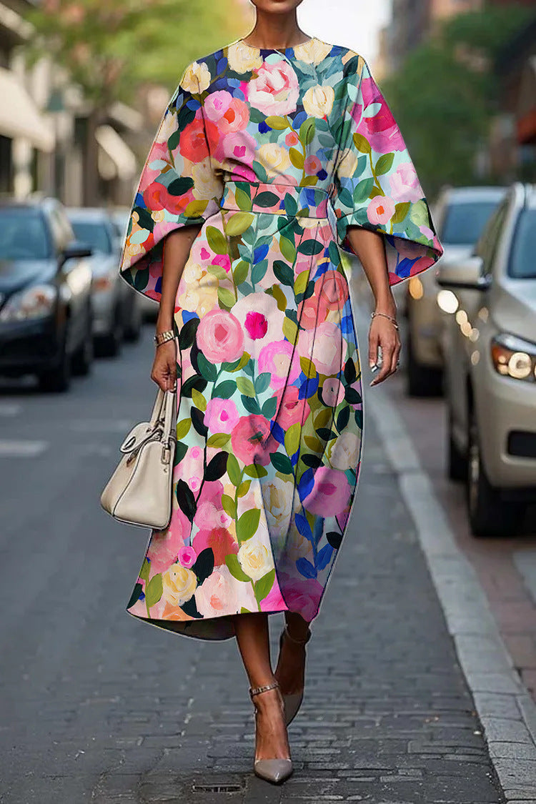 Exotic print oversized sleeve Women's Elegance Dress
