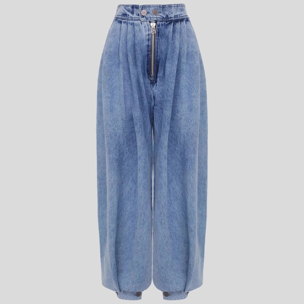 Women's Retro Loose High Waist Zipper Jeans
