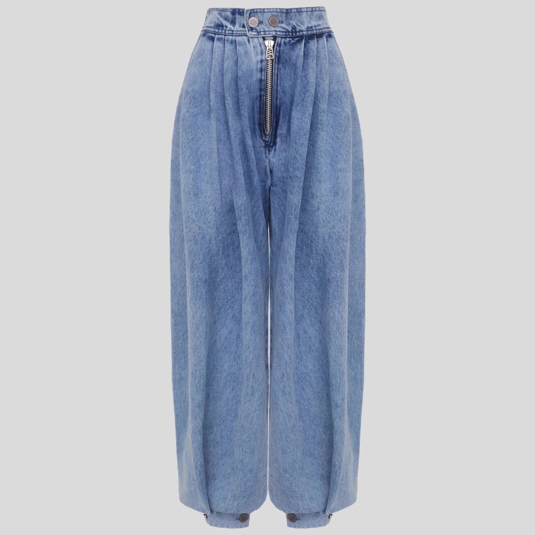 Women's Retro Loose High Waist Zipper Jeans