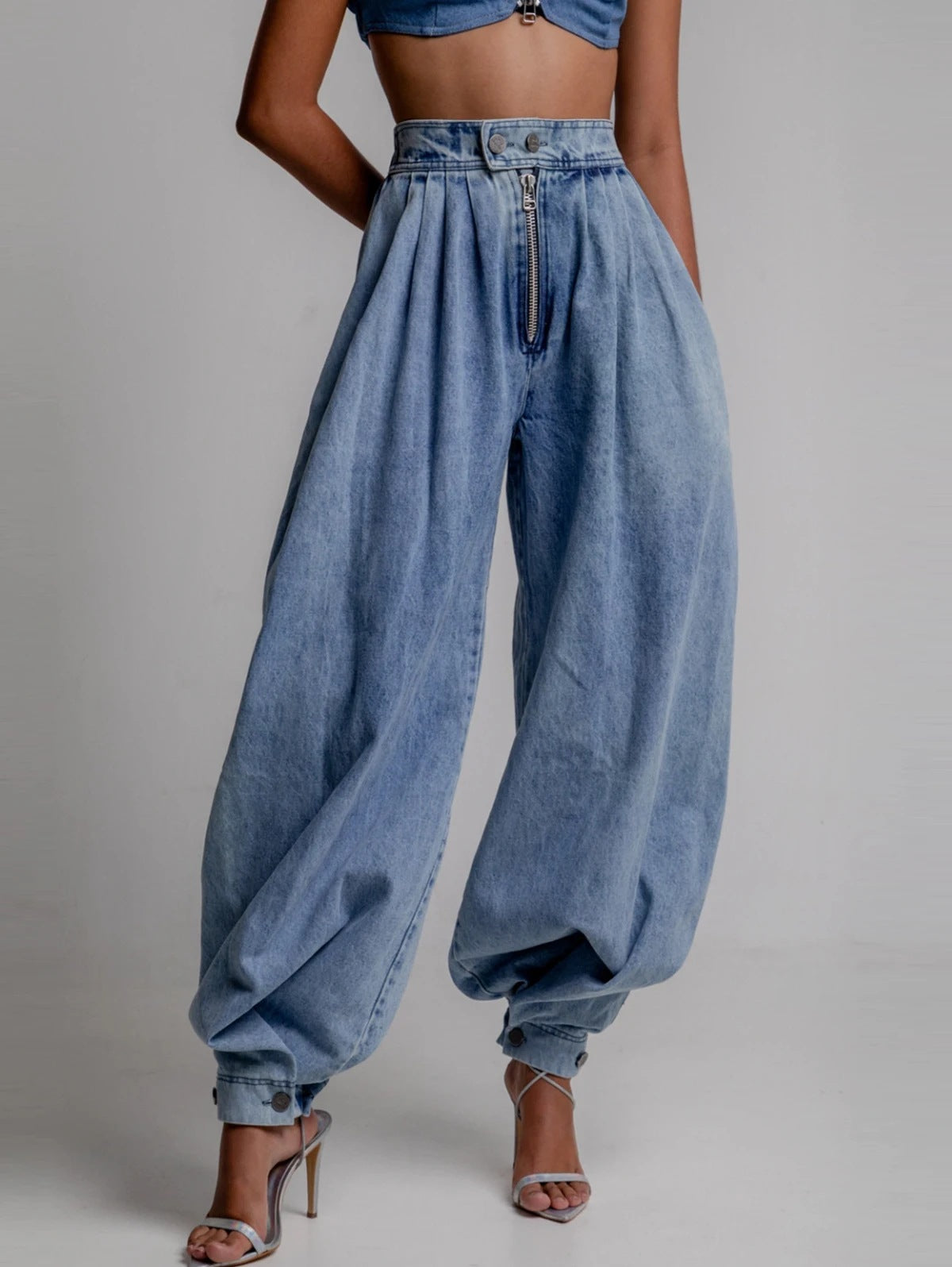 Women's Retro Loose High Waist Zipper Jeans