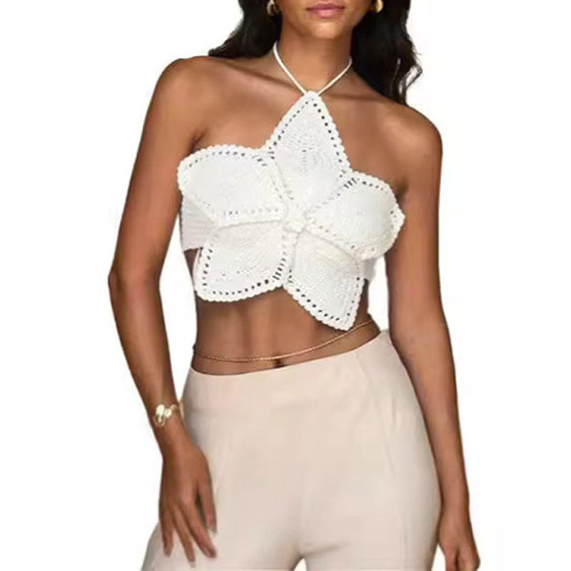 Halter Lace-up Flower Top Sweet And Spicy Young