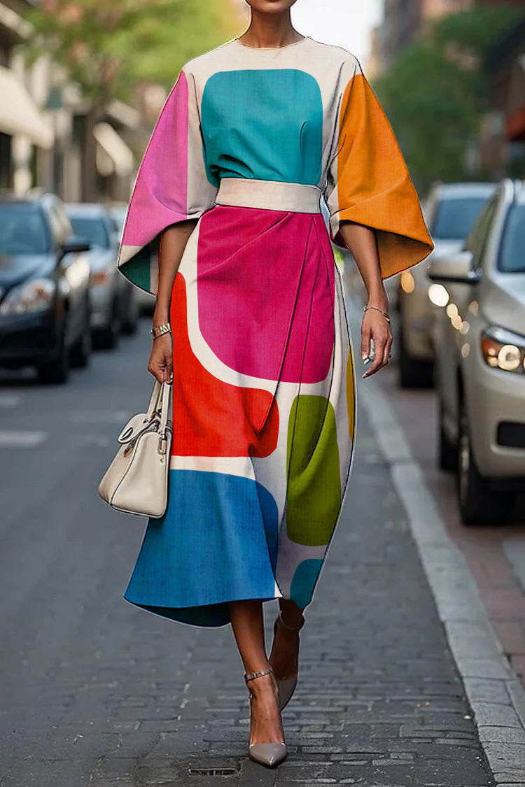 Exotic print oversized sleeve Women's Elegance Dress