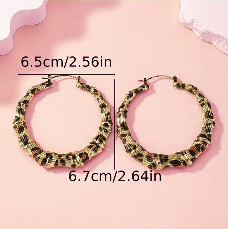 New Fashion Leopard Print Bamboo Round Hoop Earrings For Women Jewelry Punk Metal Big Circle Earring
