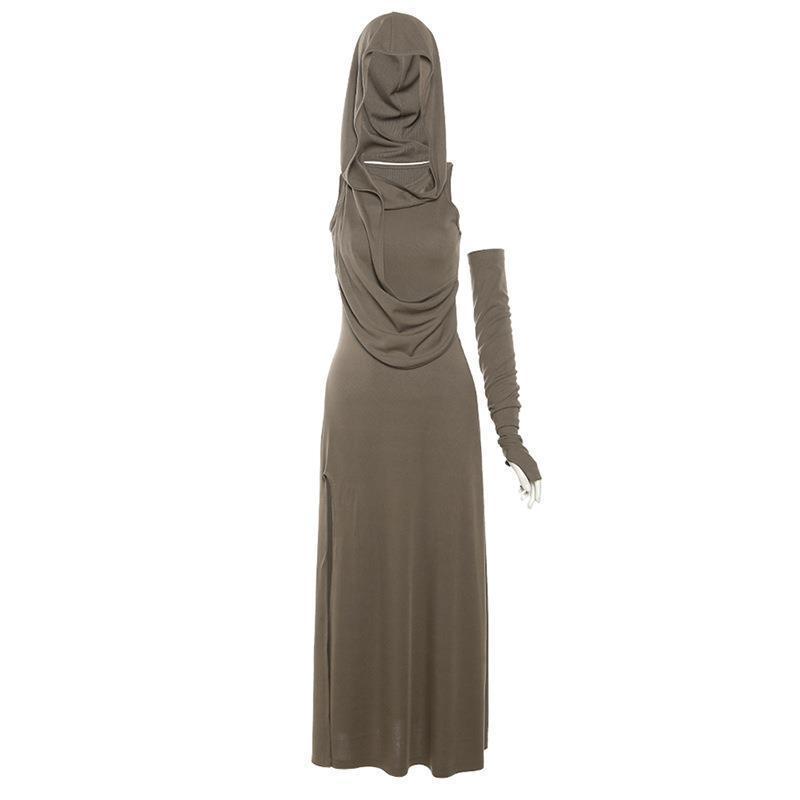 Solid Color Sexy High Waist Hip Hooded Dress Women