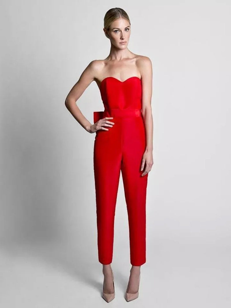 Jumpsuit Evening Dresses With Bow and Removable Skirt