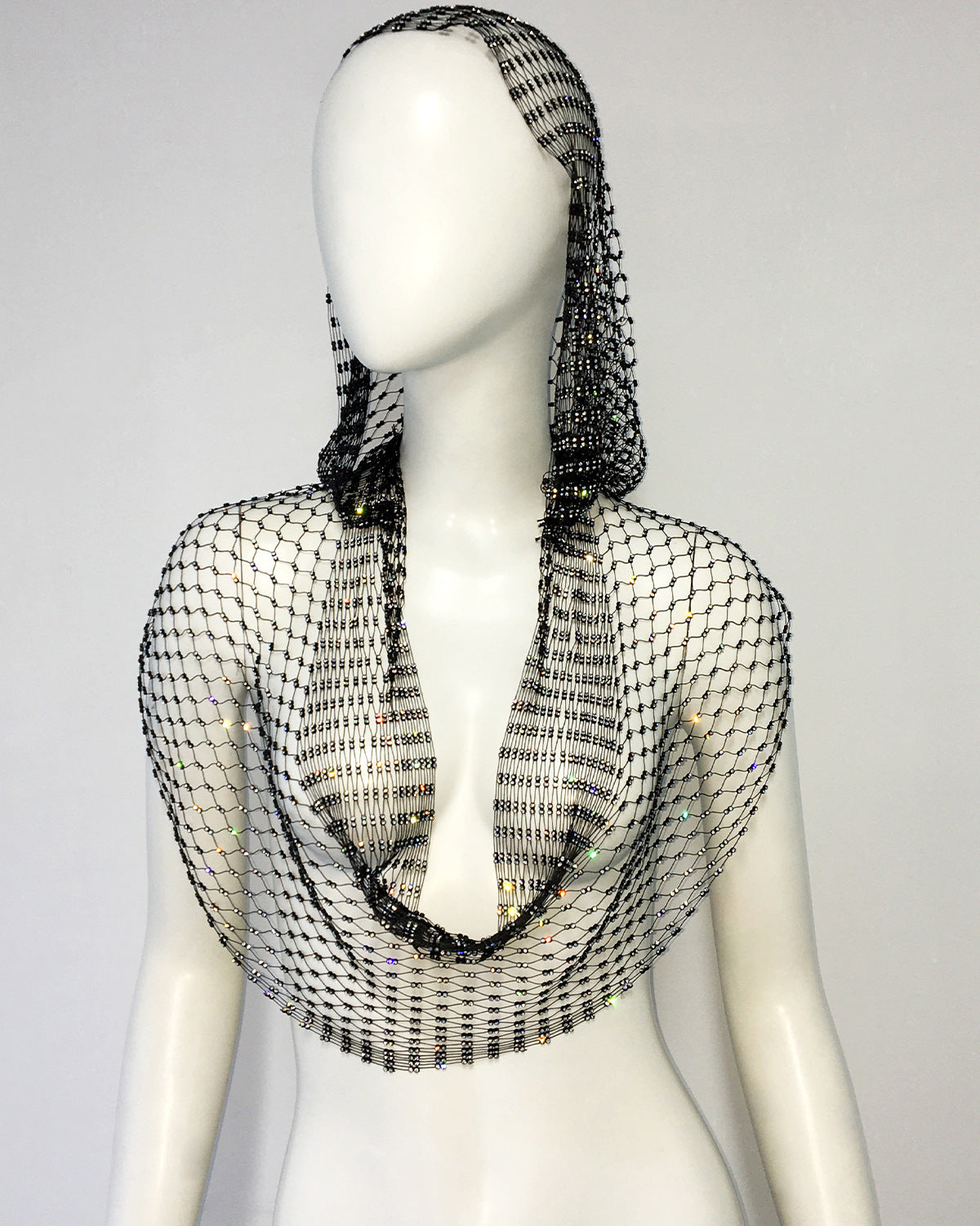 Women's Mesh Rhinestone Fishnet Top Sweet And Spicy Style Rhinestone Hooded Vest