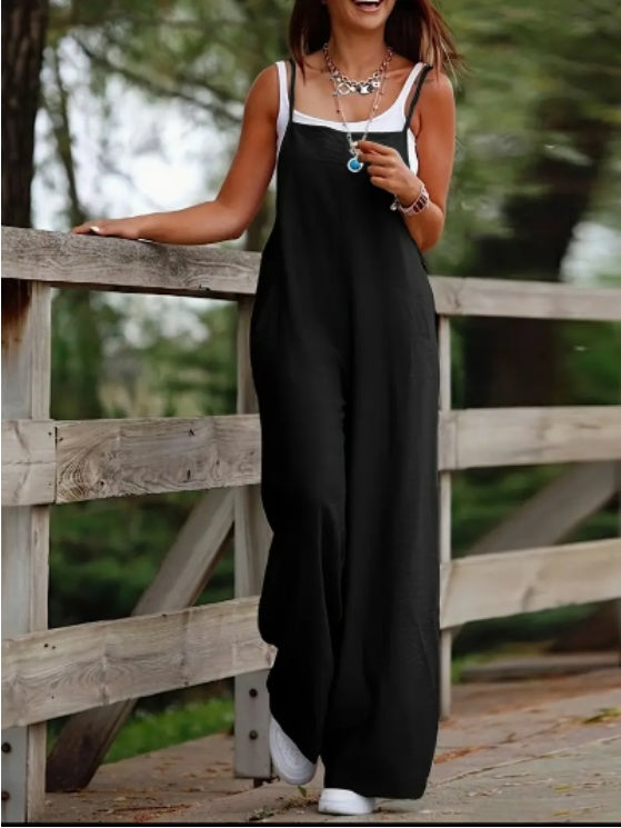 Women's Casual Solid Color Wide Leg Overall Jumpsuit