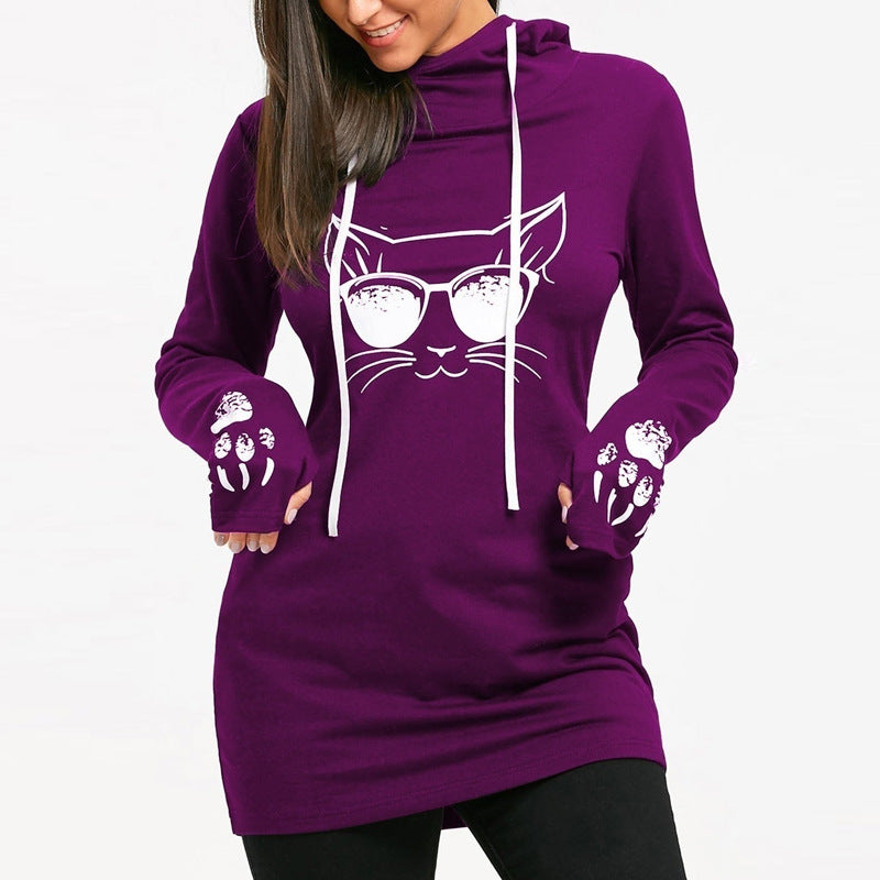 Long Sleeve Mid-Length Printed Hooded Dress