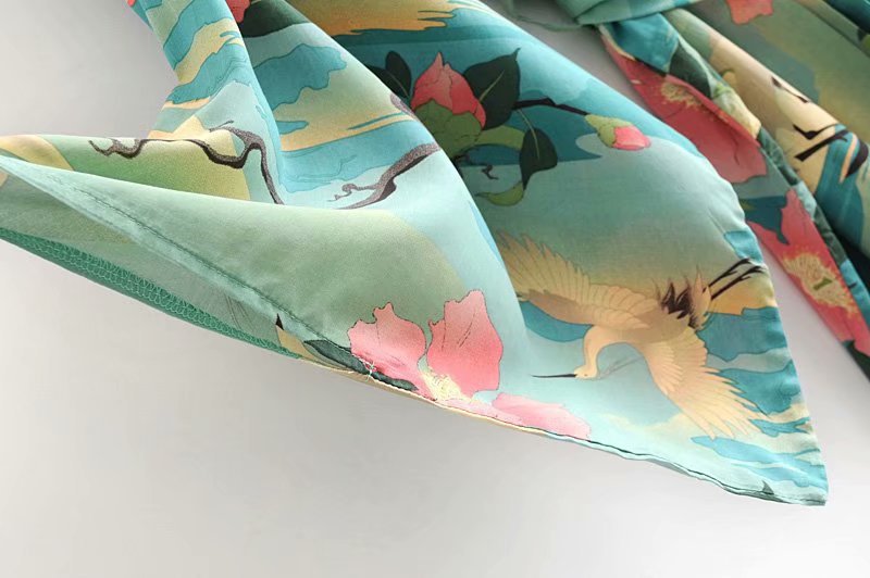 Lotus And Crane Print Lace Kimono Cotton Cardigan Women
