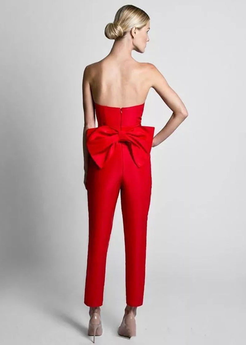 Jumpsuit Evening Dresses With Bow and Removable Skirt