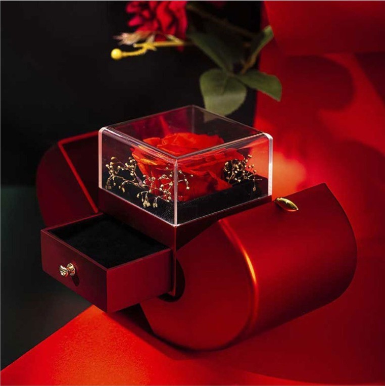 Fashion Jewelry Box Red Apple Gift Necklace Eternal Rose For Girl Mother's Day Valentine's Day Gifts With Artificial Flower Rose Jewelry Box
