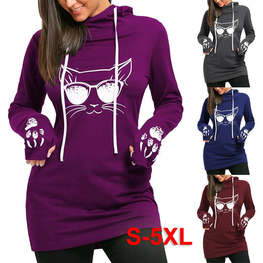 Long Sleeve Mid-Length Printed Hooded Dress