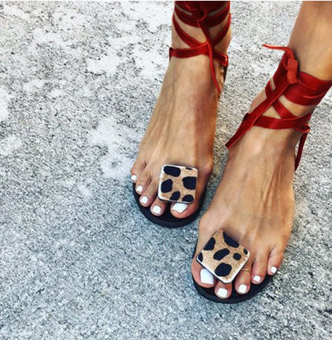 Lace up Animal Print Roman sandals