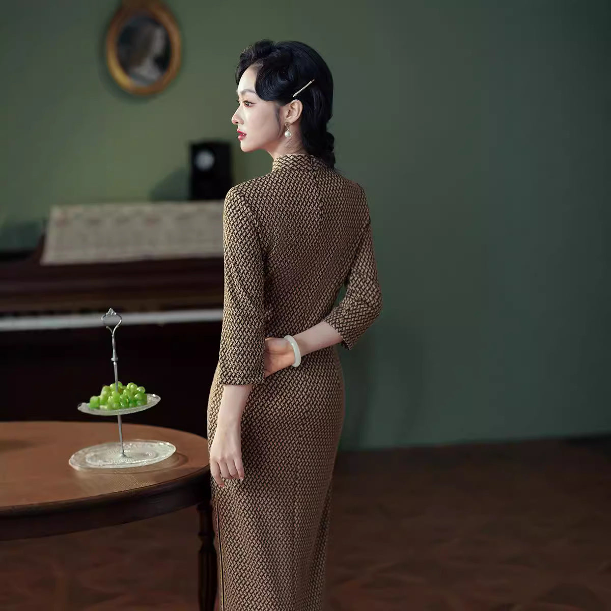 Cheongsam Autumn And Winter Houndstooth Slim Fit Elegant Simple