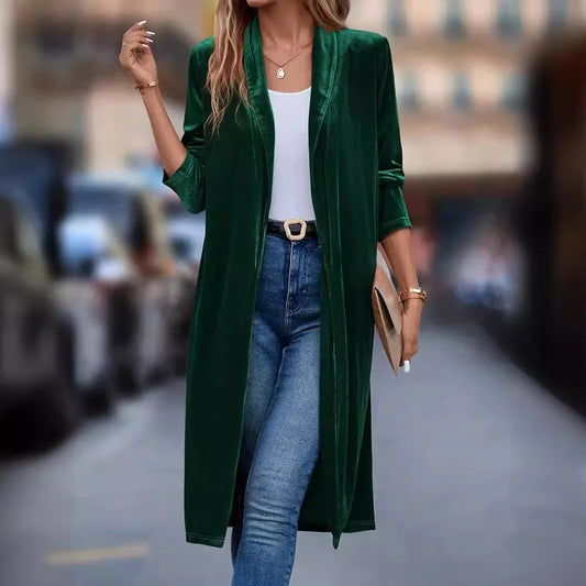 Smooth Corduroy V-neck Loose Mid-length Coat For A Slim Fit