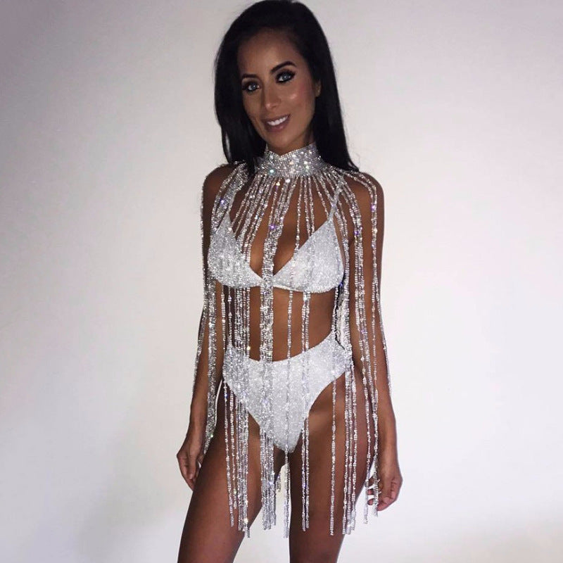 Rhinestone Tassel Necklace Body Chain Halter Rhinestone