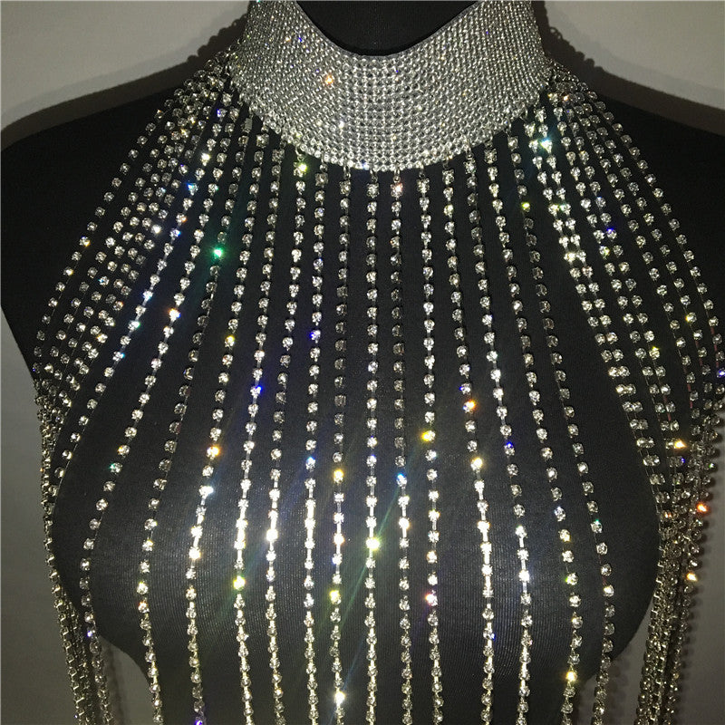 Rhinestone Tassel Necklace Body Chain Halter Rhinestone