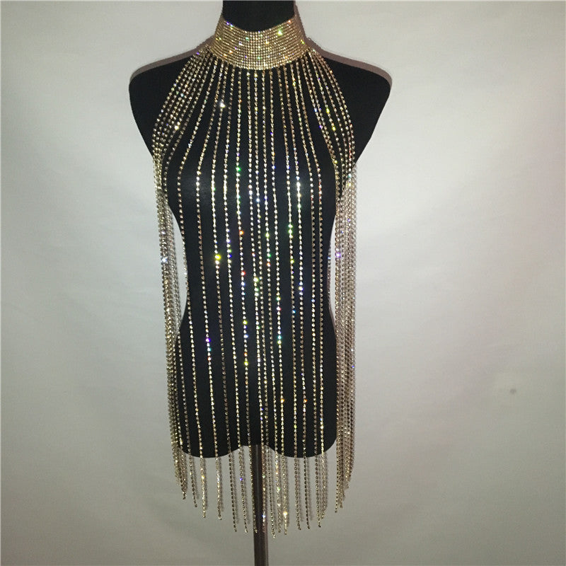 Rhinestone Tassel Necklace Body Chain Halter Rhinestone