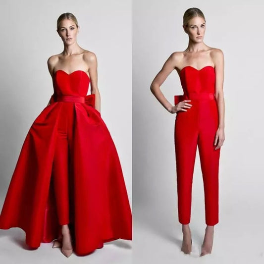 Jumpsuit Evening Dresses With Bow and Removable Skirt