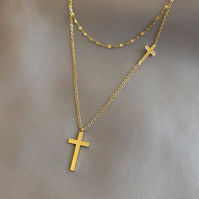 Women's All-match Double Layer Cross Necklace