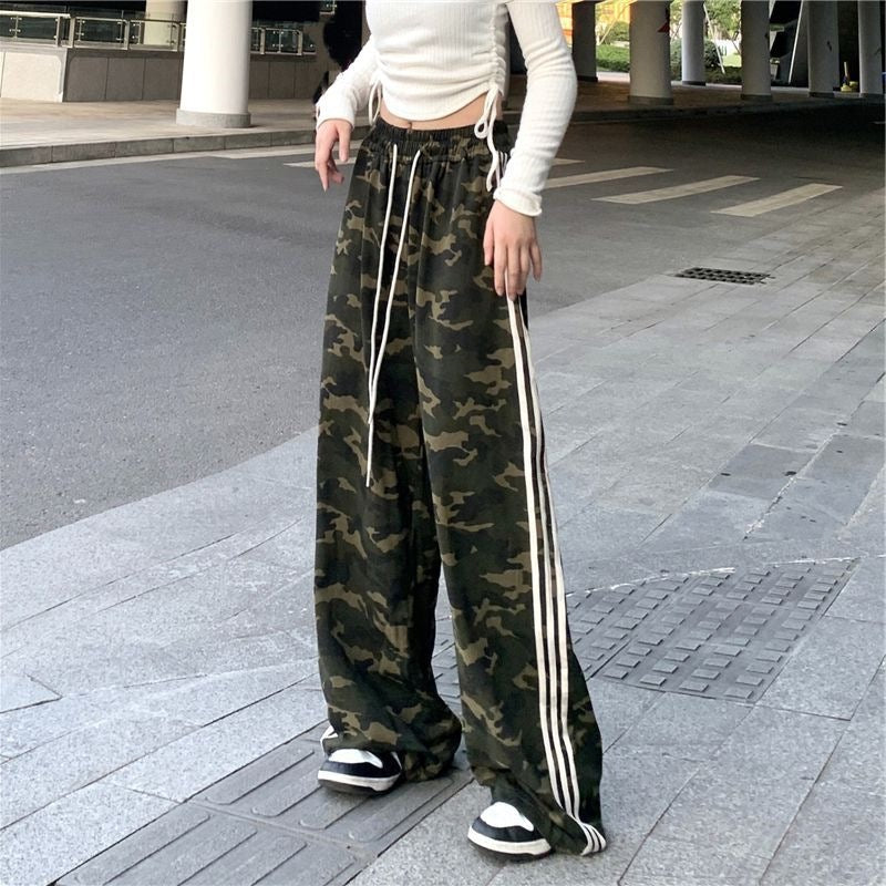 Striped Three-bar Color-block Camouflage Casual Draped Dance Sport Floor-length Trousers