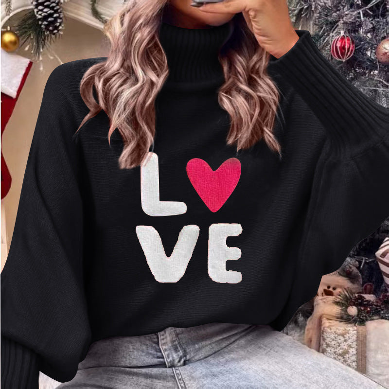 Valentine's Day LOVE Red High Collar Sweater