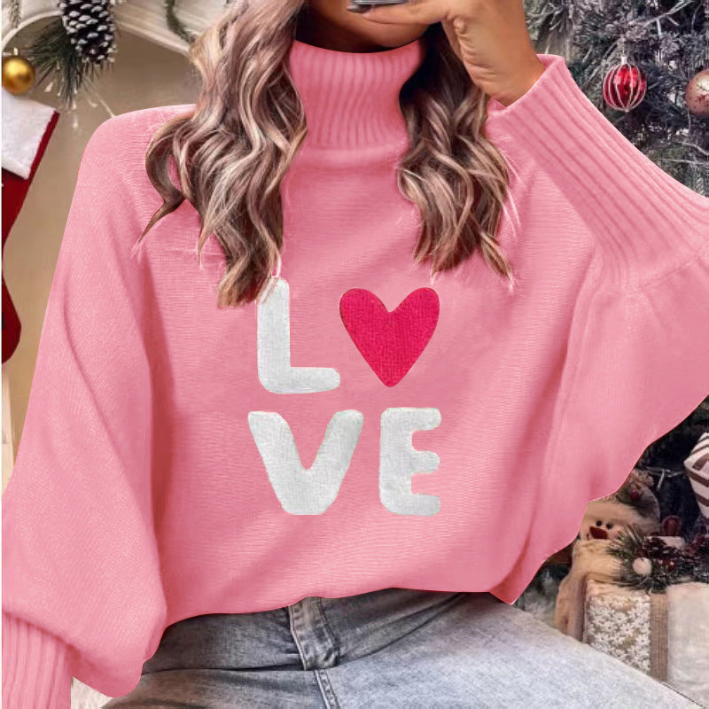 Valentine's Day LOVE Red High Collar Sweater