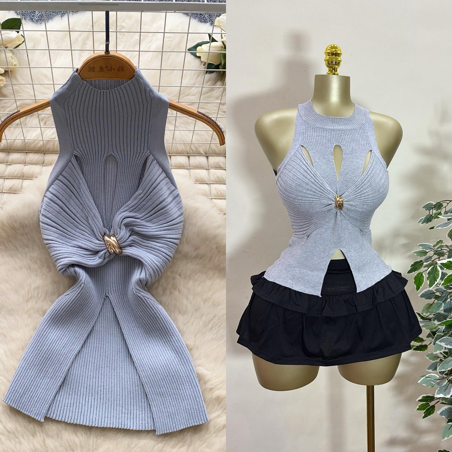 Sleeveless Knitted Vest Metal Twisted Top
