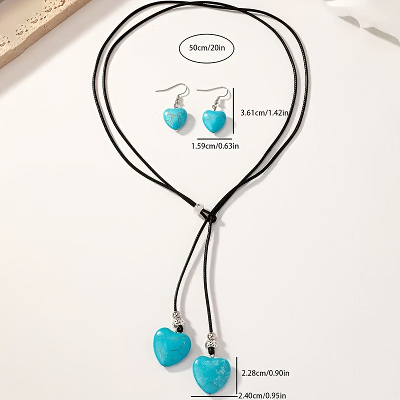 Leather Choker Long Necklace And Bohemian Tribal Ethnic Style Long Fringe Earrings Set For Women