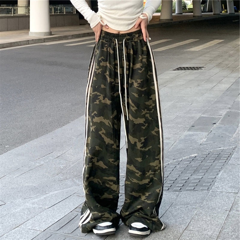 Striped Three-bar Color-block Camouflage Casual Draped Dance Sport Floor-length Trousers