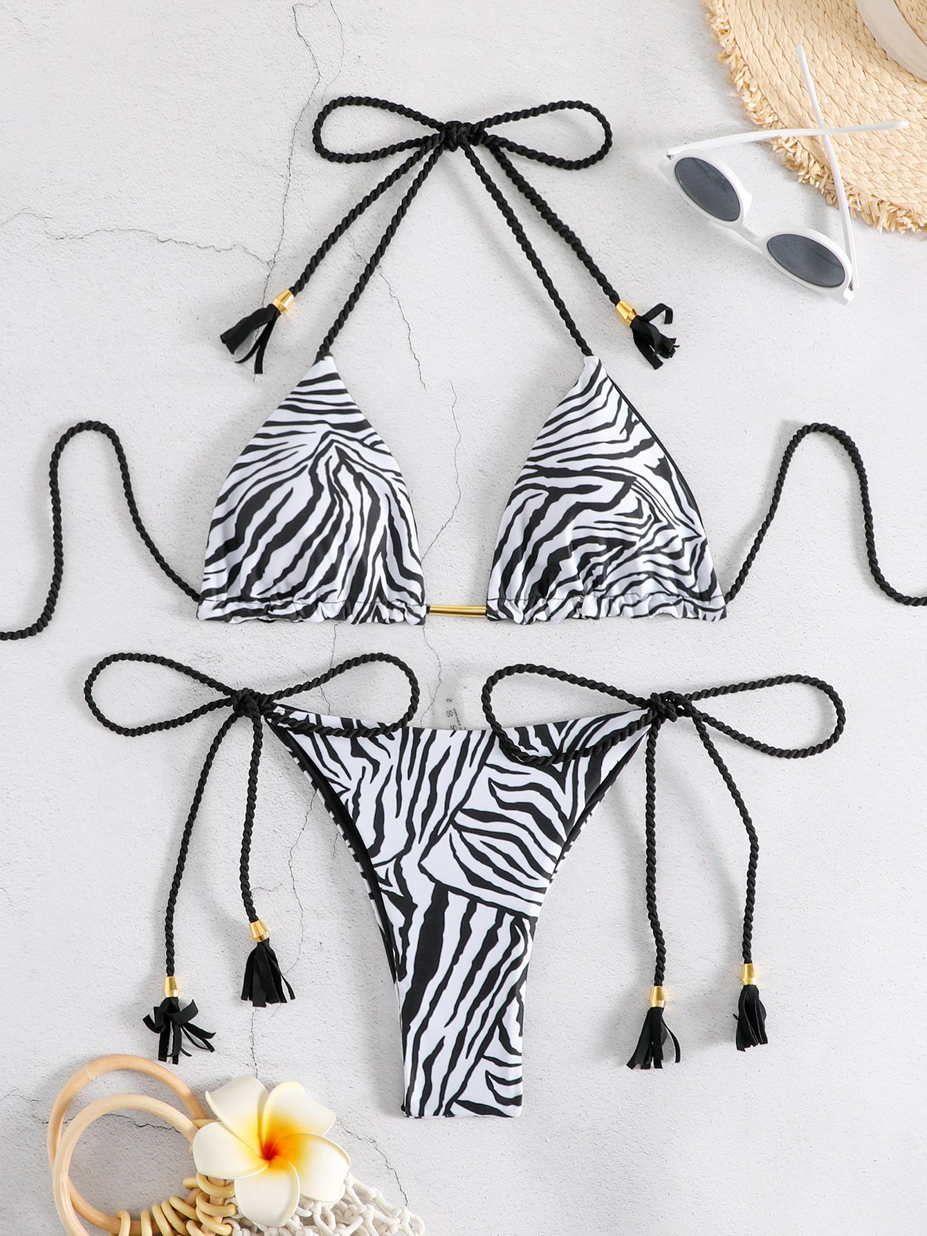 Women's Casual Printed Strappy Tassel Two-Piece Swimsuit