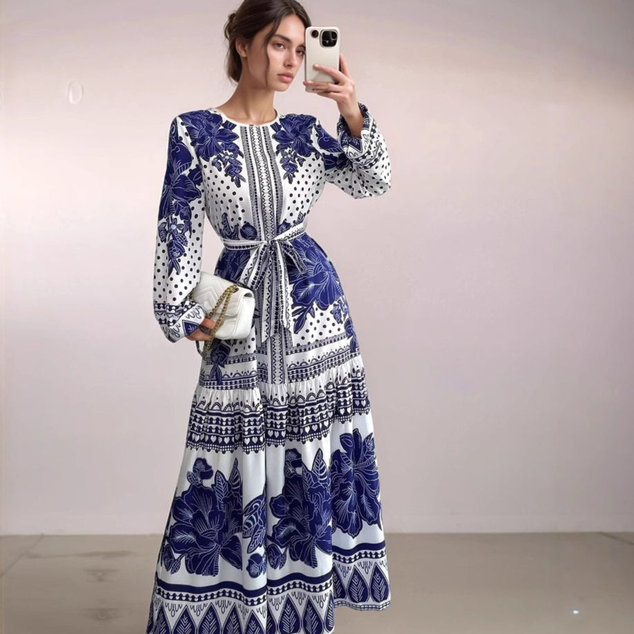 Printed Long Sleeve Maxi Dress