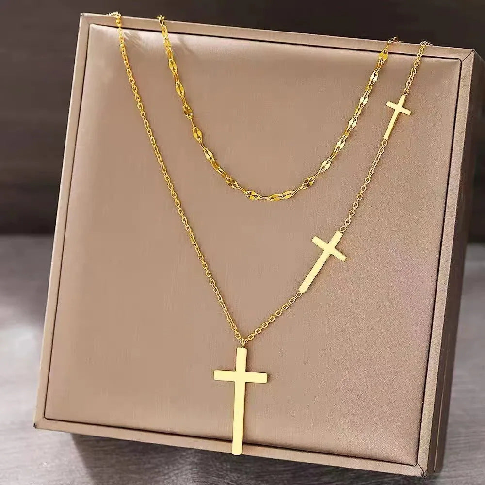 Women's All-match Double Layer Cross Necklace