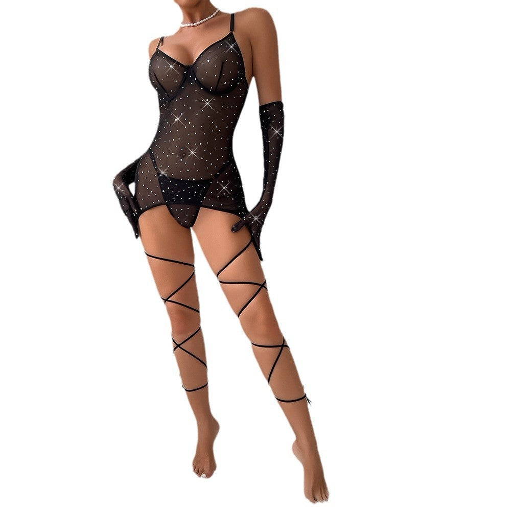 Women's Sequined Steel Ring Push-up Gloves Three-piece Set