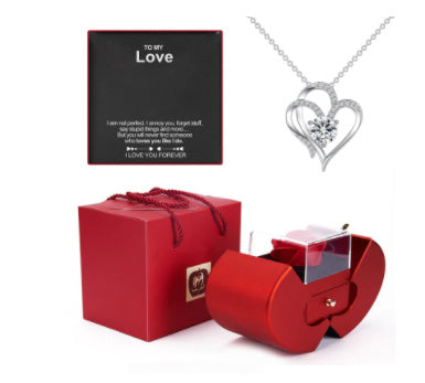 Fashion Jewelry Box Red Apple Gift Necklace Eternal Rose For Girl Mother's Day Valentine's Day Gifts With Artificial Flower Rose Jewelry Box